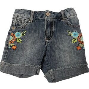 Guess Baby Girl Denim Shorts 12M Embroidered Floral Cuffed Jean Shorts
